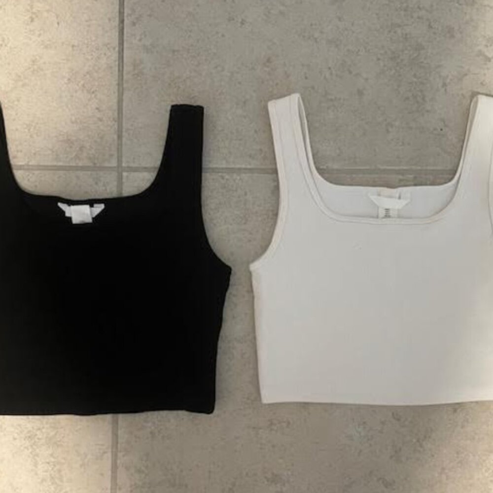 2 x H&M Women's Tank Top Small Black Cream Cropped NEW NWOT